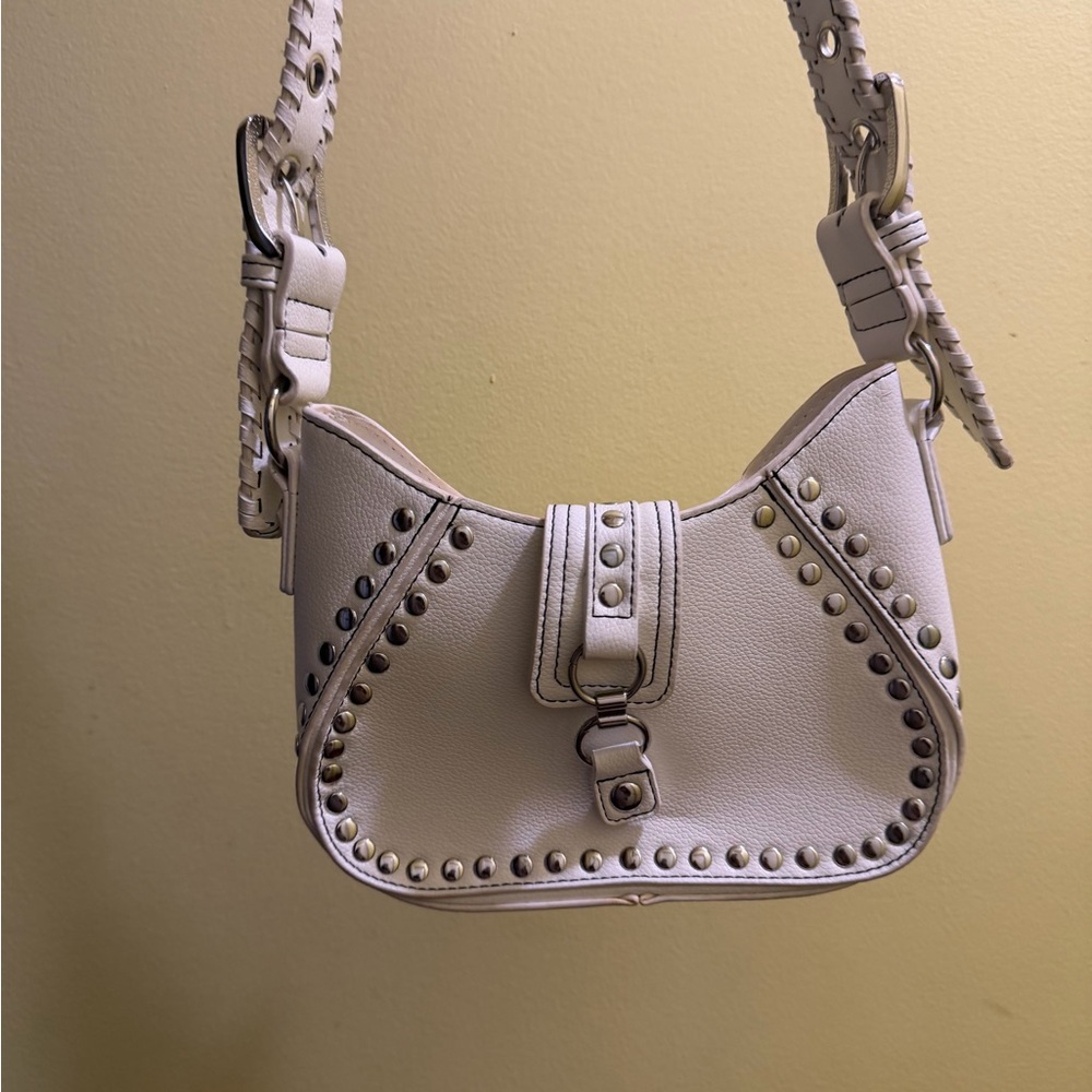 Studded White Leather Shoulder Bag